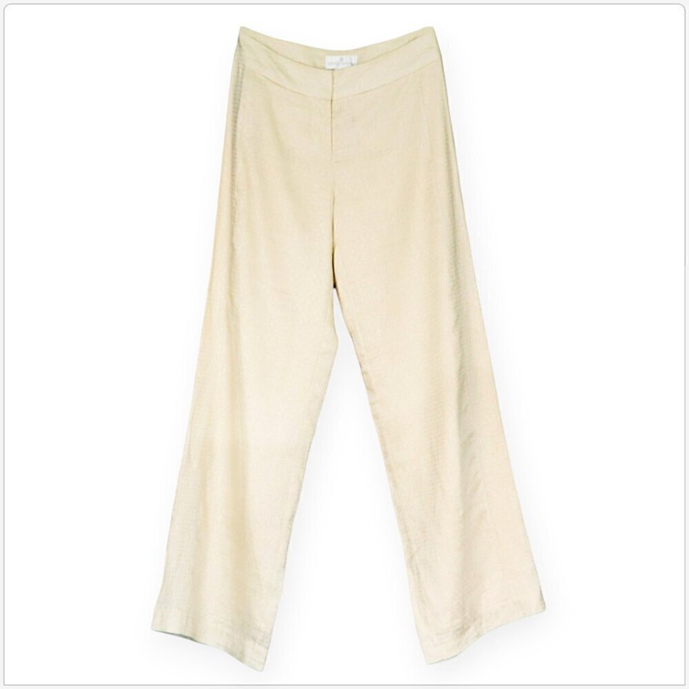 Soft Surroundings Ivory Beige Patterned 100% Linen Summer Pants NWT NEW 4 Missy